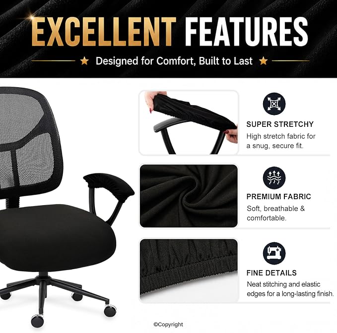 Water-resistant Stretchable Separate Office Chair Seat Cushion Covers with Armrest Covers Universal Spandex Computer Chair Slipcover - Removable Washable Cushion Protectors for Dogs, Cats