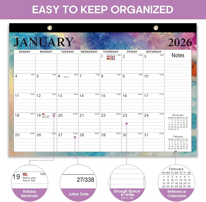 Desk Calendar 2026, 18 Months Calendar Runs from January 2026 to June 2027 - Large 17" x 12" Desktop/Wall Monthly Calendar for Home School, or Office - Gilded Elegance
