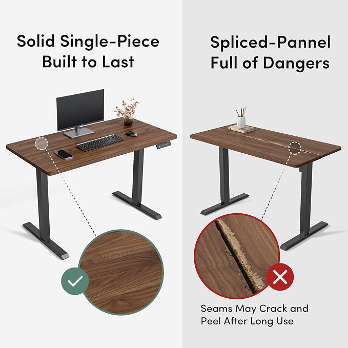 CubiCubi 48 x 24 Large One-Piece Standing Desk, Adjustable Height Electric Computer Home Office Sit Stand up Workstation, with 4 Memory Presets, Headphone Hook, Black Walnut