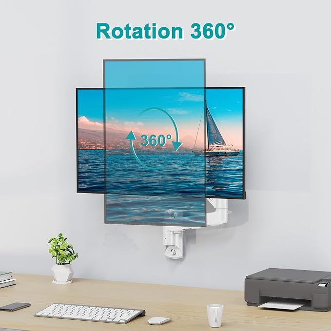 MOUNT PRO Single Monitor Wall Mount for 13 to 32 Inch Computer Screens, Height Adjustable Wall Mount Monitor Arm Holds Up to 19.8lbs, Full Motion Wall Bracket, VESA Mount 75x75, 100x100, White