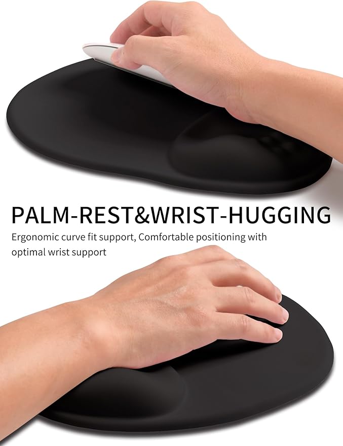 Palm-Rest and Wrist-Hugging Mouse Pad Wrist Rest, Ergonomic Wrist Support with Curve Fitting Cushioned Memory Foam for Carpal Tunnel Pain Relief, 9.9 x 8.3 Inch, Dark Night Black