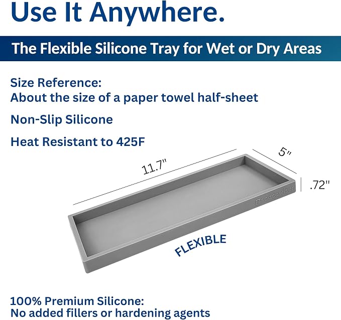 Silicone Countertop & Vanity Bathroom Tray – 2 PC 11.7" | Bathroom Tray Set, Bathroom Tray Countertop, Bathroom Counter Tray, Dish Soap Kitchen Tray & Bathroom Organizer Countertop