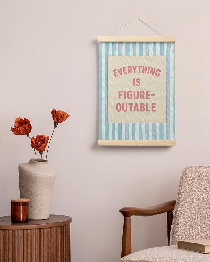 FGFK Preppy Pink and light Blue Everything Is Figureoutable Inspirational Framed hanging Canvas wall art Poster Prints office dorm room decor for women, Motivational posters decorations for home bedroom,12x16 Inch