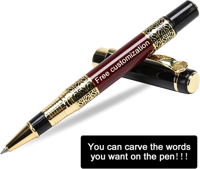 Free Engraving pen Personalized custom pens Roller Ballpen, Ballpoint pen, Ball pen, Medium Refill Pen Black Ink, Custom Gifts for Men, Women, Classy Gift Box (Red Style 4), 3 Count (Pack of 1)