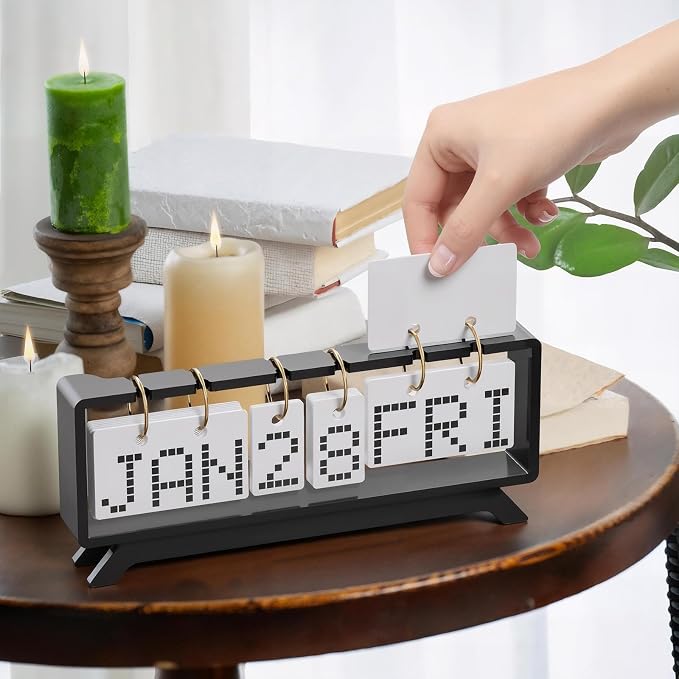 Desk Acrylic Calendar, Perpetual 2026 Daily Display Calendar, Reusable Yearly Wall Standing Calendars with Wall Hook for Home Office Decor Desk Accessories (Black)