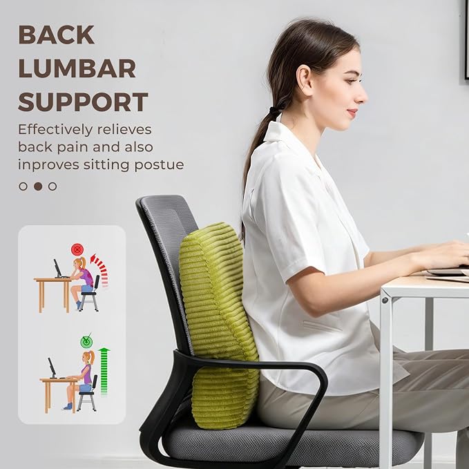 Lumbar Support Pillow for Recliner Chair/Accent Chair/Couch, Large Memory Foam Back Support Cushion for Elderly, Ergonomic Backrest Pillow for Back Rest, Pain Relief, Reading, Washable Cover, Green