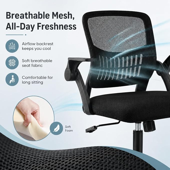 Ergonomic Office Chair, Home Office Desk Chair, Breathable Mesh Desk Chair with Adjustable Lumbar Support and Flip-up Armrests, Game Chairs, 360° Swivel Desk Chairs for Conference, Meeting Room(Blank)