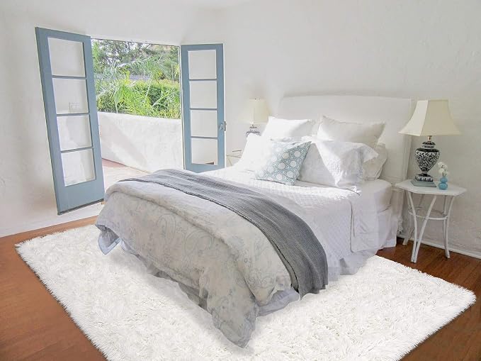 HOMORE Cream White Rugs for Living Room 6x9 Fluffy Area Rug Modern Shag Rugs for Bedroom, Super Soft and Comfy Carpet, Cute Carpets for Kids Nursery Boys Girls Room Dorm Decor, Ivory