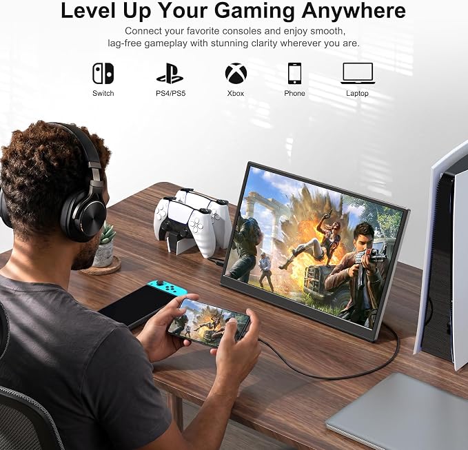 Portable Monitor 14 Inch 1200P USB-C HDMI Ultra-Slim Travel Monitor with Kickstand, Compatible with Xbox, Laptop, PC, Mac Phone, PS, Swich IPS Ultra-Thin Zero Frame Gaming Monitor