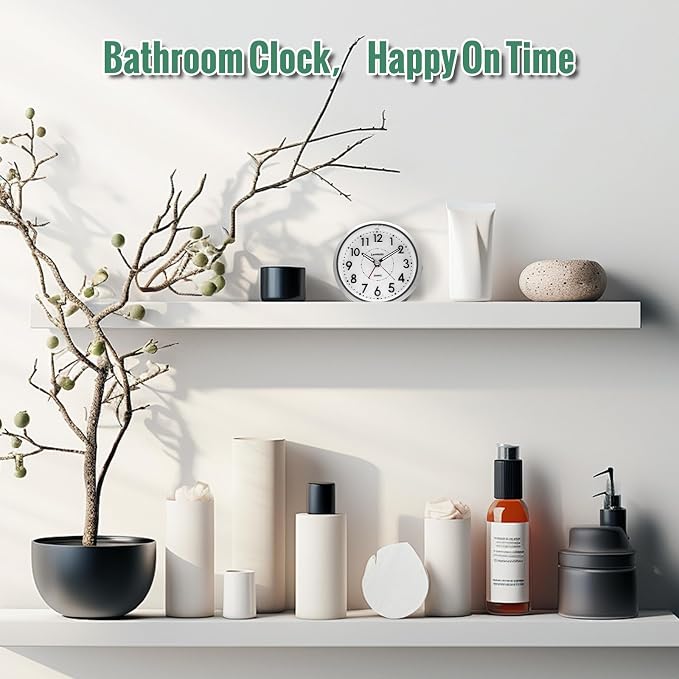 Lamisola 4 Inch Alarm Clock for Bedrooms, Small Analog Desk Clock, Silver | Battery Operated Bedside Clock for Bedroom Bathroom Home Nightstand Shelf, Night Light Snooze, Minimalist Clocks for Seniors