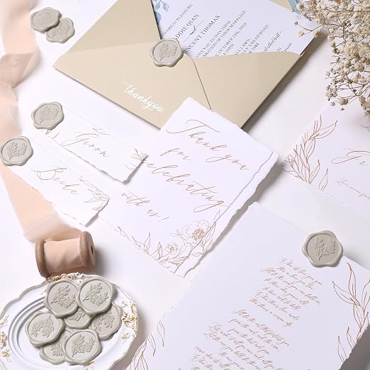 UNIQOOO Wax Seal Stickers - Eucalyptus Wedding Invitation Envelope Seal Stickers, 50 Pcs Self- Adhesive Neutral Linen Warm Grey Stickers, Perfect for Invitation, Christmas, Gift Wrapping