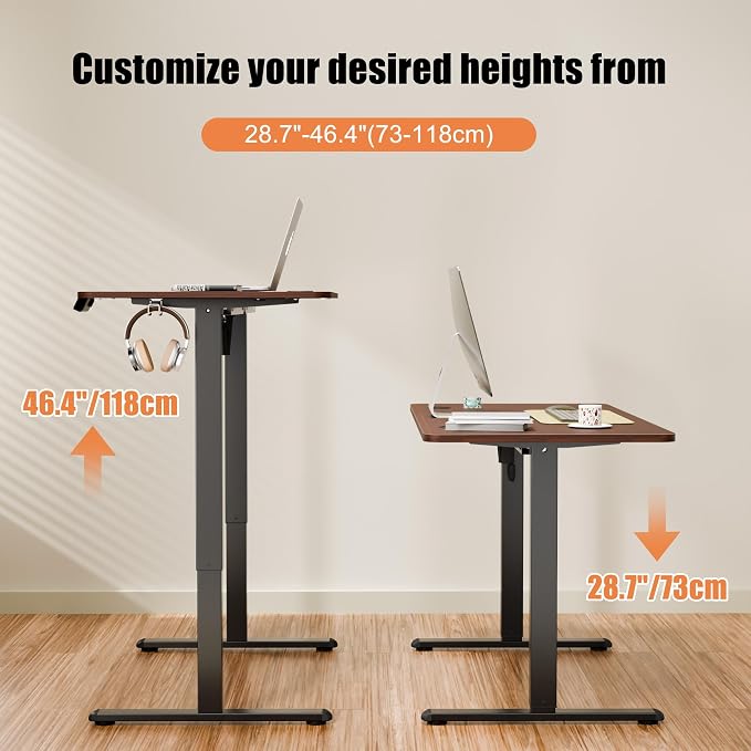 47"x24" Standing Desk, Height Adjustable Sit-Stand Home Office, Walnut | Electric Adjustable Standing Desk, Sit to Stand Computer Office Desk with Splice Board, Memory Preset, Lifts 28.7''-46.5"