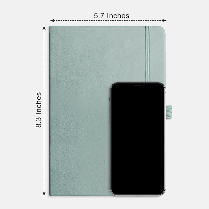 RETTACY Dotted Journal Notebook, 192 Pages, A5 Medium Size (5.7'' x 8.3''), Leather Hardcover, 100 GSM Thick Paper, for Journaling, Planning, Tracking (Blue-gray)