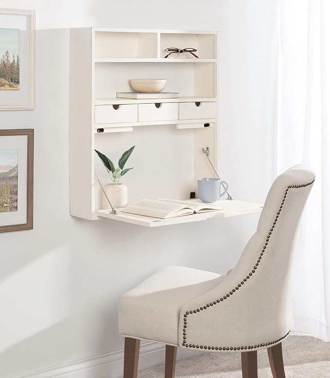 Kate and Laurel Georgie Rustic Wood Floating Desk; 26 x 6 x 30; White; Transitional Computer Desk for Home Office with Folding Design