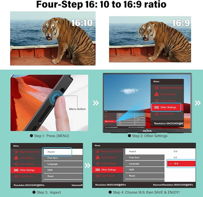 InnoView 16" Portable Monitor 120Hz 2.5K QHD 2160x1600 100% sRGB Laptop Screen Extender | 2 x Type-C & HDMI Portable Monitor for Macbook/Switch/PS5/Xbox(Adapter Excluded)