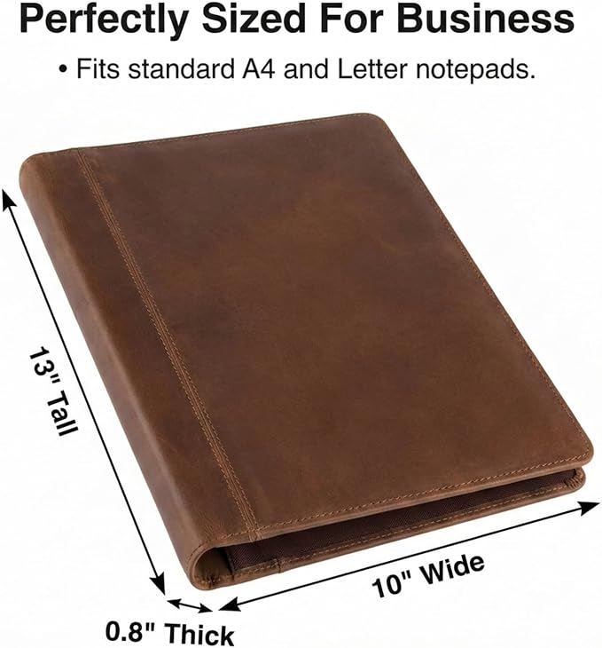 Moonster Leather Portfolio Professional Organizer Padfolio – Resume Folder with Luxury Pen - Leather Binder Portfolio Writing Pad with Business Card Holder - Portfolio Folder for Men & Women