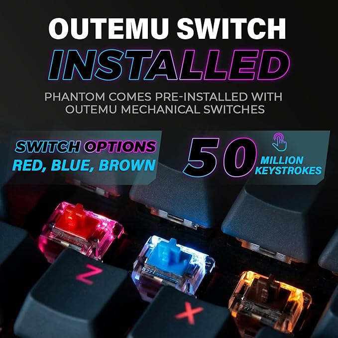 TECWARE Phantom 87 Key RGB Mechanical Gaming Keyboard | Outemu Brown Switch | 16.8M Color LED Lighting | 18 Pre-Set | Low Latency | N-Key Rollover | Software Customizable Keys | Wired USB Connection