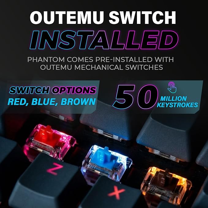 TECWARE Phantom 87 Key RGB Mechanical Gaming Keyboard | Outemu Blue Switch | 16.8M Color LED Lighting | 18 Pre-Set | Low Latency | N-Key Rollover | Software Customizable Keys | Wired USB Connection