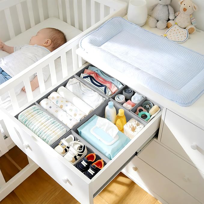 DIMJ Drawer Organizer Clothes 28 Pack - Foldable Baby Organizers and Storage & Closet Organizers for Bedroom, Closet - Nursery Organization Dresser Dividers for underwear, Sock,Bra, Belt, Tie,Gray