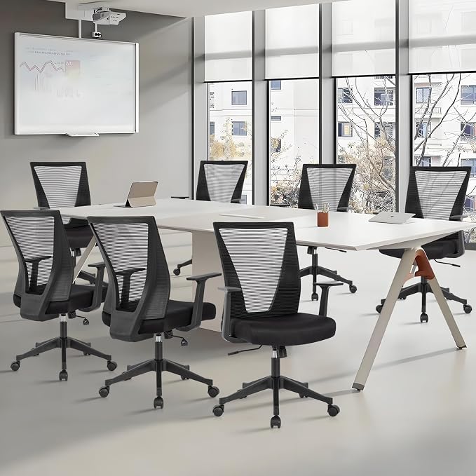 CLATINA Big and Tall Office Chair, Heavy Duty Ergonomic Mesh Computer Desk Chair with Armrests, Adjustable Height Rolling Swivel Mid Back Executive Task Chairs for Home Office Conference, Black, 12PK