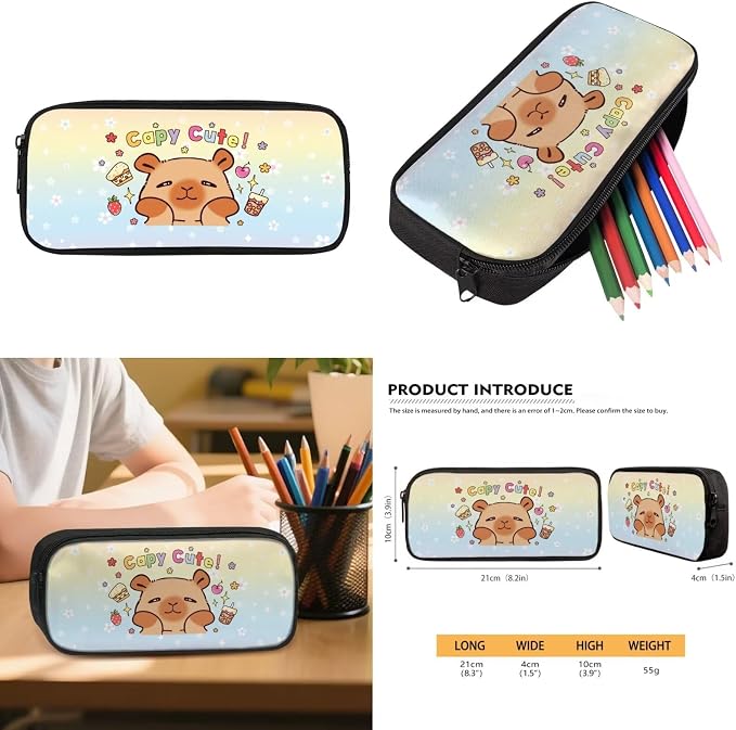 WELLFLYHOM Capybara Milk Tea Backpack for School Kids Girls 7-8 4PCS Book Bag with Lunch Bag Pencil Case Waterbottle Sleeve Back to School Supplies