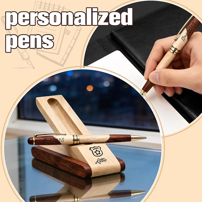 Custom Wooden Ballpoint Pen Gift Set with Name Personalized Wood Pen Set with Engraved Business Wood Pens Gift for Men Women Boss Teacher Co-worker Friends (Custom Pens 3)