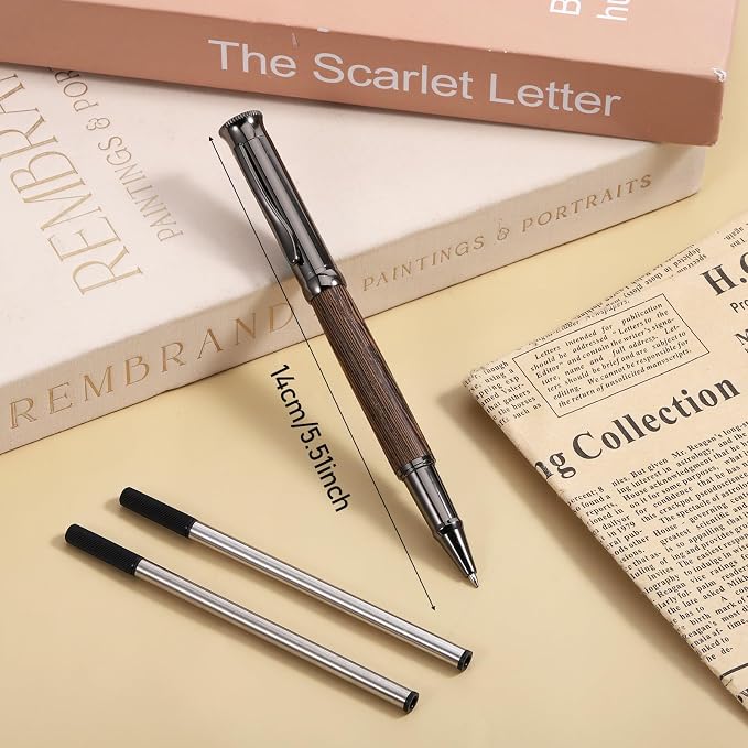ElevateTech Wood Rollerball Pen Set with 2 Ink Black Refills | Fancy Writing Pen Luxury Executive Writing Instrument Office, Birthday Gift for Women & Men Cool Wooden Pens, Brown
