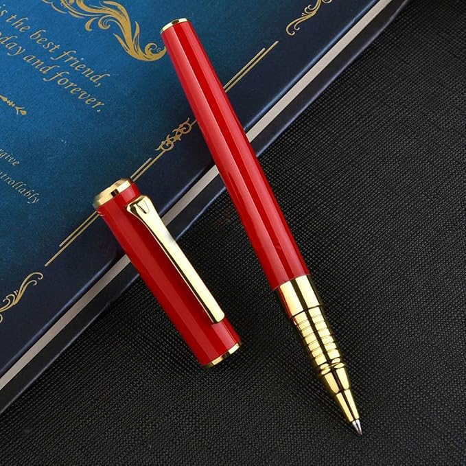 1314 Free Engraving pen Personalized custom pens Roller Ballpen, Ballpoint pen, Ball pen, Medium Refill Pen Black Ink, Custom Gifts for Men, Women, Classy Gift Box (Red Style 1)