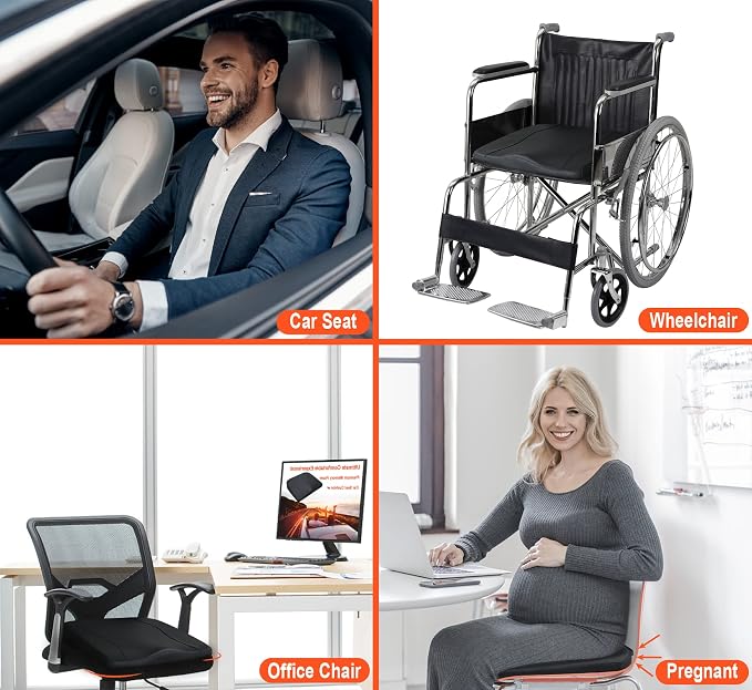 Lofty Aim Car Seat Cushion, Comfort Memory Foam Car Cushions for Driving - Sciatica & Lower Back Pain Relief, Driver Seat Pillow for Auto, Office Chair, Wheelchair - Classic Black