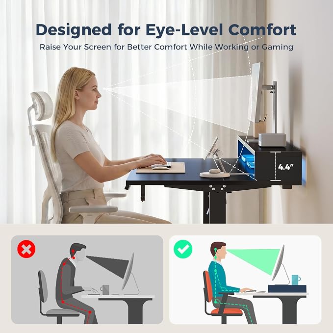 Klicelor Electric Standing Desk with Shelf, 55 Inch Height Adjustable Desk with Power Outlets & LED, Sit Stand Up Table with Monitor Stand, Computer Workstation for Home Office, Black