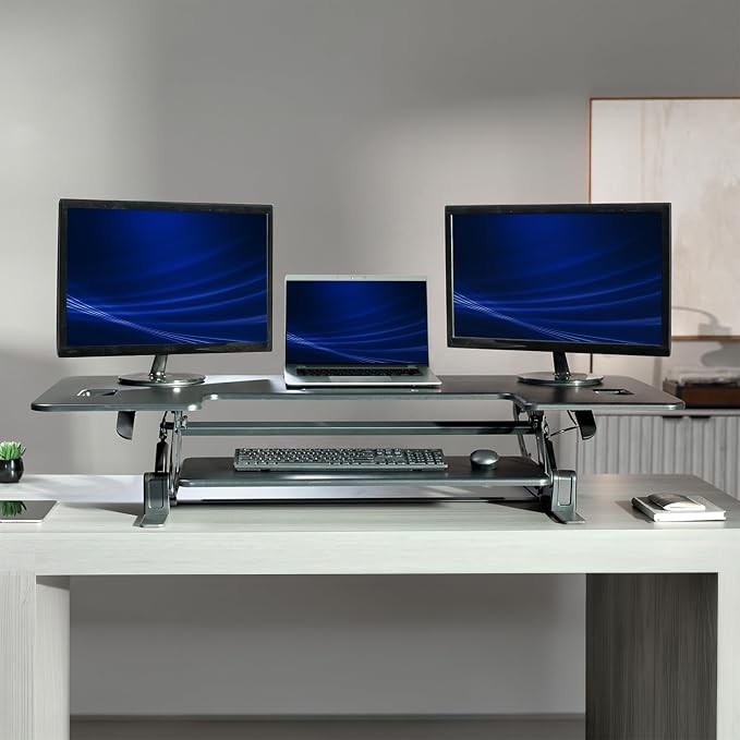VIVO 54 inch Manual Height Adjustable Large Standing Desk Converter, Quick Sit-Stand Desk Riser, Tabletop Pneumatic Assist Height Adjust 6.5 to 17 inch, Black, DESK-V054V