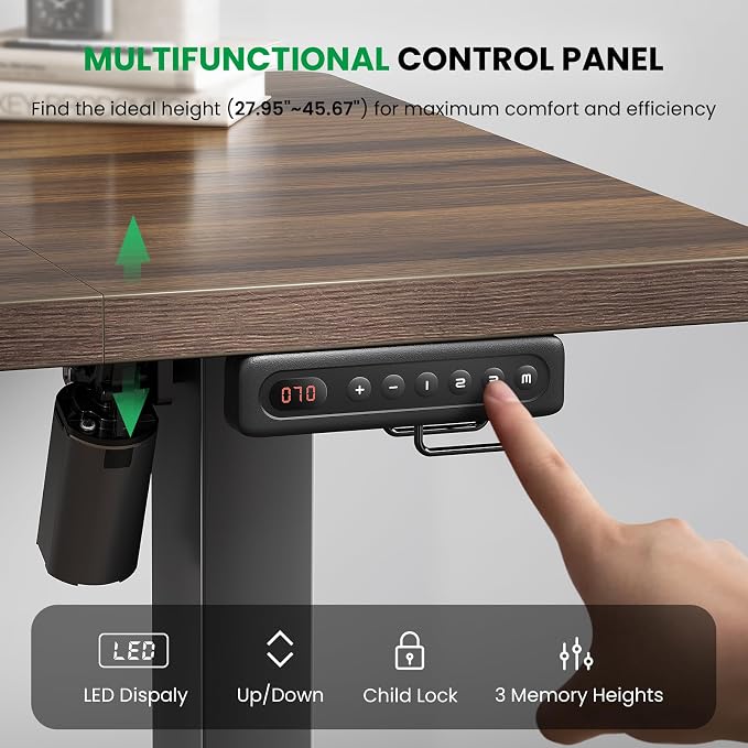 SIAGO Electric Standing Desk Adjustable - 48 x 24 Inch Sit Stand up Desk with 0.8 Inch Thick Tabletop - Adjustable Height Table with 3 Memory Preset, Cable Management for Home Office