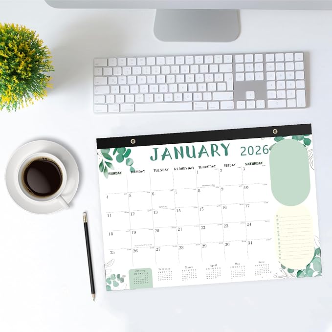 Desk Calendar 2026, 18 Months Calendar Runs from January 2026 to June 2027 Large 17 x 12 inch Desktop or Wall Monthly Calendar Planner for Home School or Office, Green