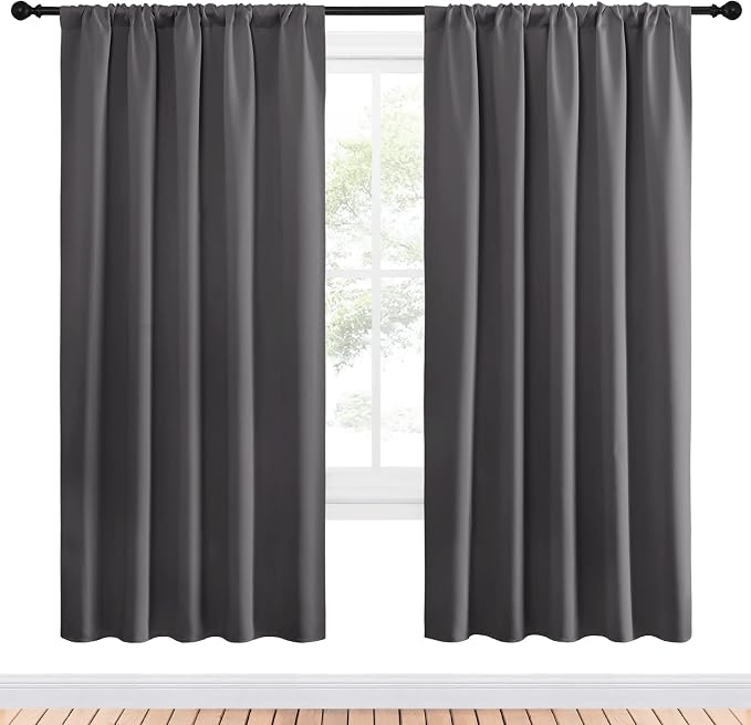 NICETOWN Blackout Curtain Panels for Window - Thermal Insulated Rod Pocket Blackout Drapes/Draperies for Dining Room (2 Panels, W52 x L72 inches, Grey)