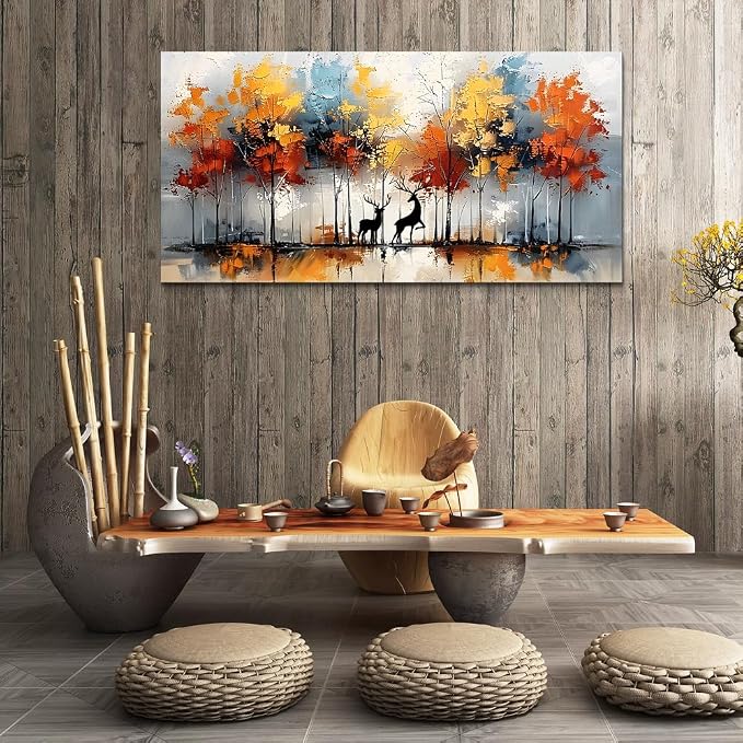 Lapremoly Large Canvas Wall Art For Living Room Wall Decor For Bedroom Modern Office Decorations Textured Abstract Wall Pictures Elk Forest Landscape Paintings Canvas Art Prints Home Decor Artwork