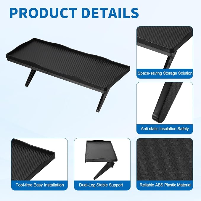 uxcell 2Pcs TV Top Shelf TV Monitor Shelf, 11.8" x 4.9" Plastic Shelves Monitor Top Bracket Universal Fit Shelves Storage Thickened for Media Box Game Console Router, Black