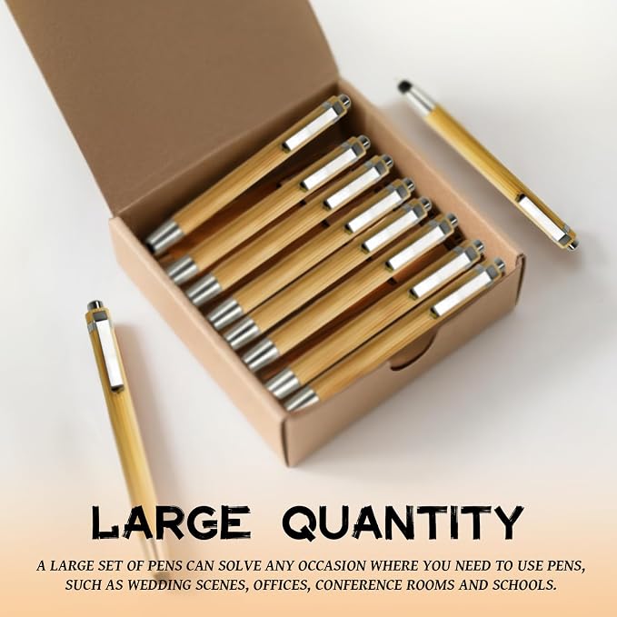 YUNCHUN 100PCS Bamboo Pens Bulk, Wooden Pens with 2-in-1 Stylus Tip, Pen Set for Employee Appreciation Gifts, Click Ballpoint Pen for Writing, Medium Point and Black Ink