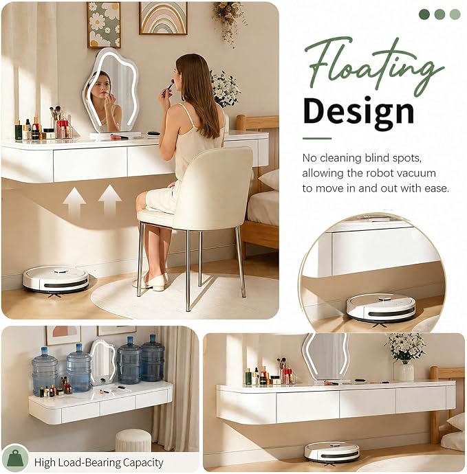 Floating Makeup Vanity Desk with Drawers Wall Mounted Makeup Table with Storage Fully Assembled Floating Vanity Desk Space Saving Modern Dressing Table for Bedroom Closet(Black,31.5")
