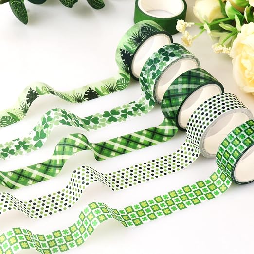 Green Decorative Tape Set 20 Rolls St. Patrick's Day Washi Tape for Lucky Shamrock DIY St Patrick Day Masking Tape for Irish Holiday Kids Craft Notebook Scrapbooking & Stamping Supplies