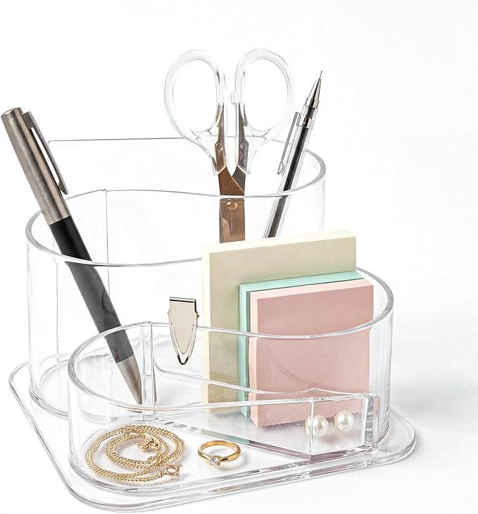 Desk Top Organizer, Aesthetic Pen Pencil Holder | for Desk, Small Office Teacher Desktop Organizers and Accessories (Clear)
