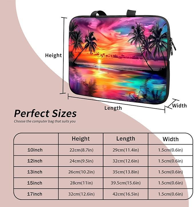 Universal Tablet Laptop Sleeve Case 10 inch, Summer Sunset Colorful Sky Slim Carrying Case Travel Laptop Bag Durable Handbag for 7 to 10-inch Laptops/Notebook/Kids Tablet/ipad/eBook Readers