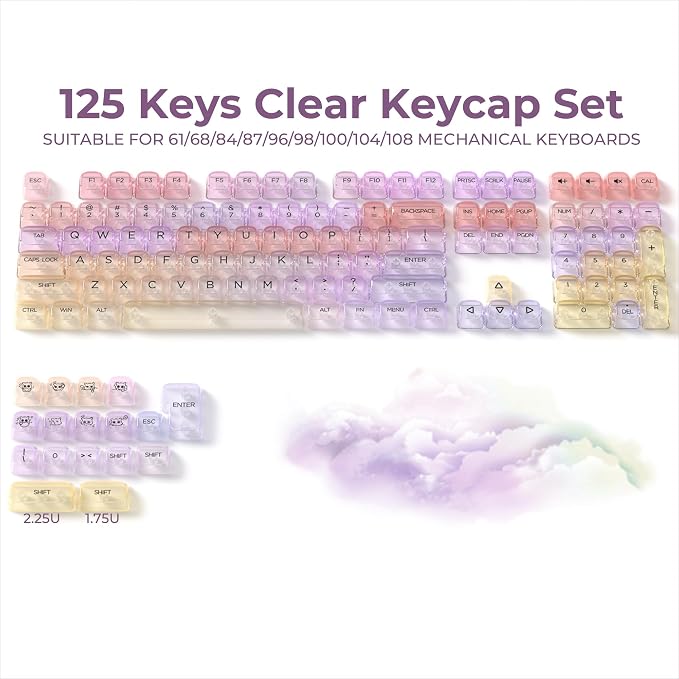 OHY XVX Sunset Purple Gradient Transparent Keycaps, MOA Profile 125 Keys PC Shine-Through Keycaps for MX Mechanical Keyboards