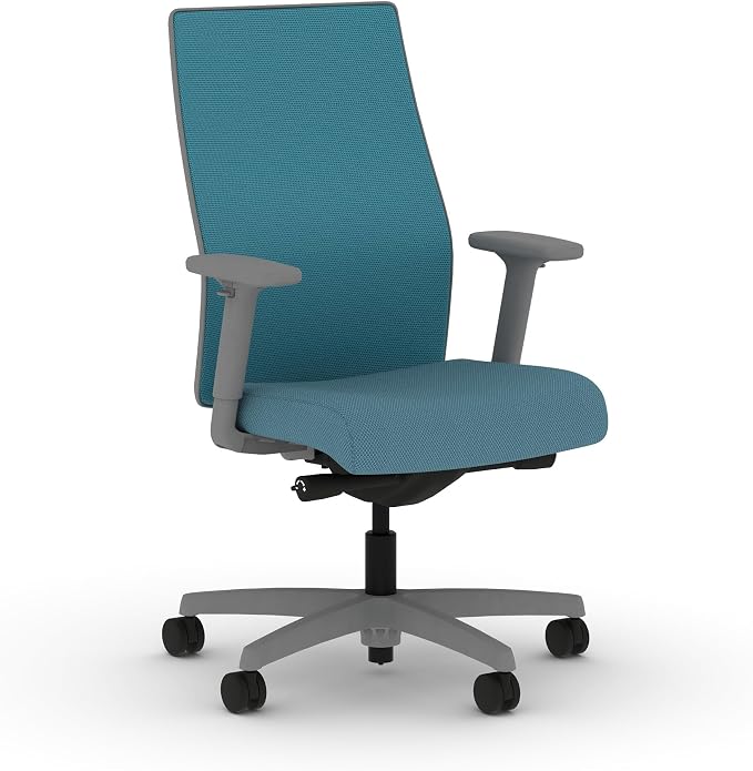 HON Ignition 2.0 Mid‑Back Ergonomic Office Chair, Mesh Task Seating with Lumbar Support, Advanced Synchro‑Tilt, Height and Width Adjustable Arms, Titanium Frame, Sky