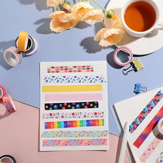 TaoBary 33 Rolls Washi Tape Set, 15 mm Holiday Washi Tape Set Seasonal Plaid Bohemian Colorful Vintage Cute for Card Wrapping Craft(Cool Style)