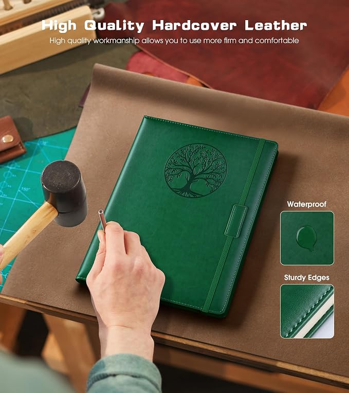 Lined Journal Notebook for Women Men, A5 Hardcover Green Vintage Leather Journals for Writing, College Ruled Notebooks for School Business Work Travel Daily Diary Notepad, 140 Pages, 5.7"×8.3"