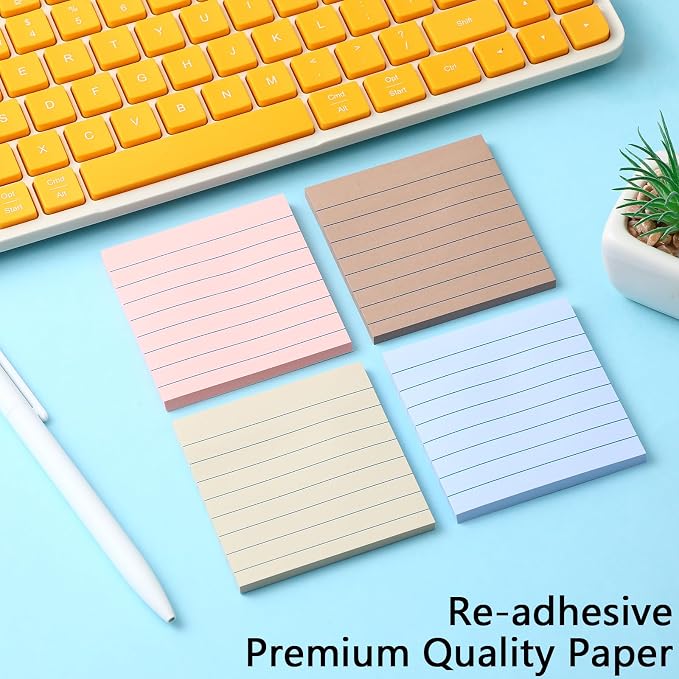 AmazingSpark 12 Pack Lined Sticky Notes 3x3 inch Post Ruled Stickies Super Self Stick Power Memo Pads Multi Colors Notes Pads Vintage Aesthetic School Office Supplies Accessories (Soft Morandi)