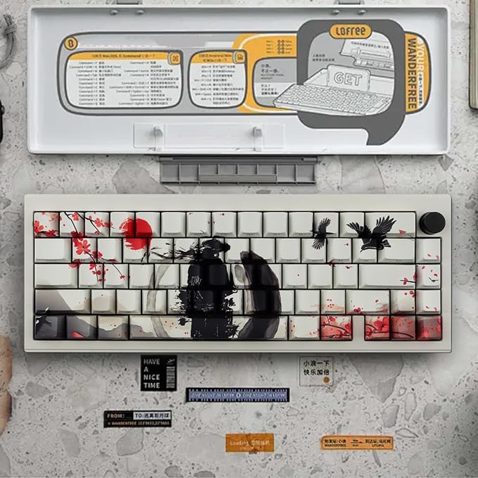 PBT Keycaps - Side Print Keycaps, Shine Through Custom Key caps 75 Percent, Ink Painting Keycap Set Dye Sub & Double Shot, 131 Keys Cherry Profile Keyboard Keycap for Mechanical Keyboard, Wuxia