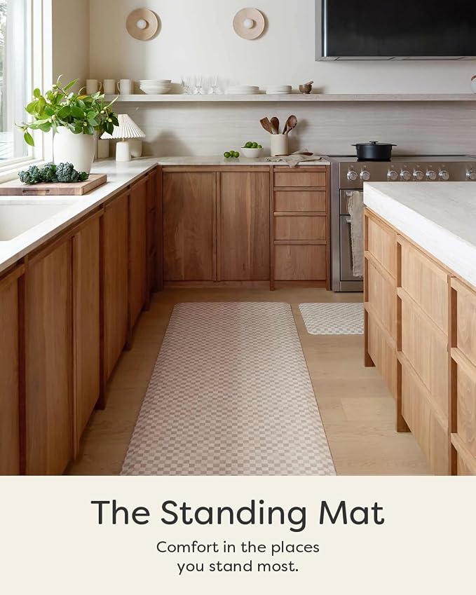 House of Noa Nama Standing Mat – Anti-Fatigue Cushioned Kitchen Mats for Floor | Ergonomic Bounce-Back Foam Kitchen Mats | Anti-Fatigue Mats for Kitchen & Standing | Checker Almond | 22" x 72"
