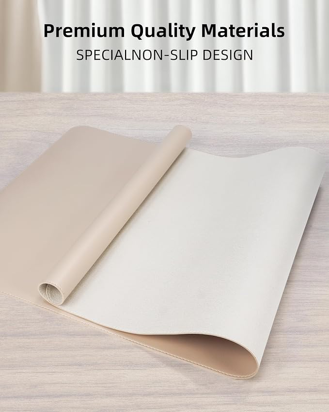 AFIING Desk Pad Protector 23.6" x 13.7" - Non-Slip Waterproof PU Leather Desk Mat for Mouse, Keyboard, Laptop, Office and Home Workspace (Beige)