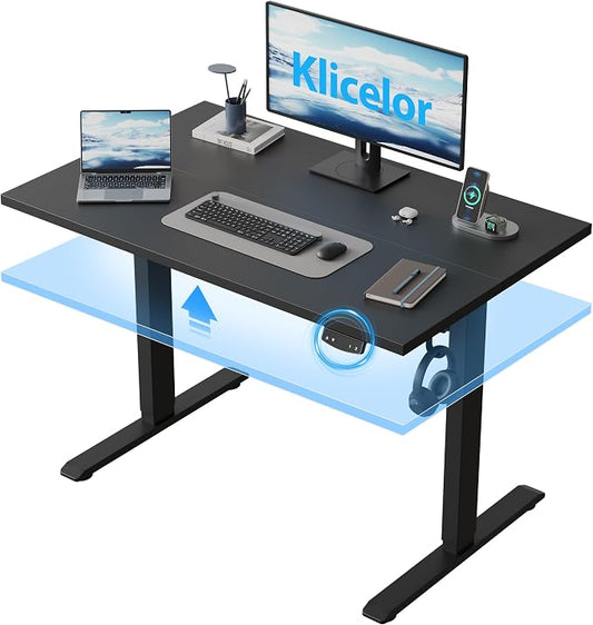 Klicelor 40 Inch Electric Standing Desk, Height Adjustable Office Desk, Sit Stand Up Computer Desk with Memory Preset, Two-Piece Desktop, Black